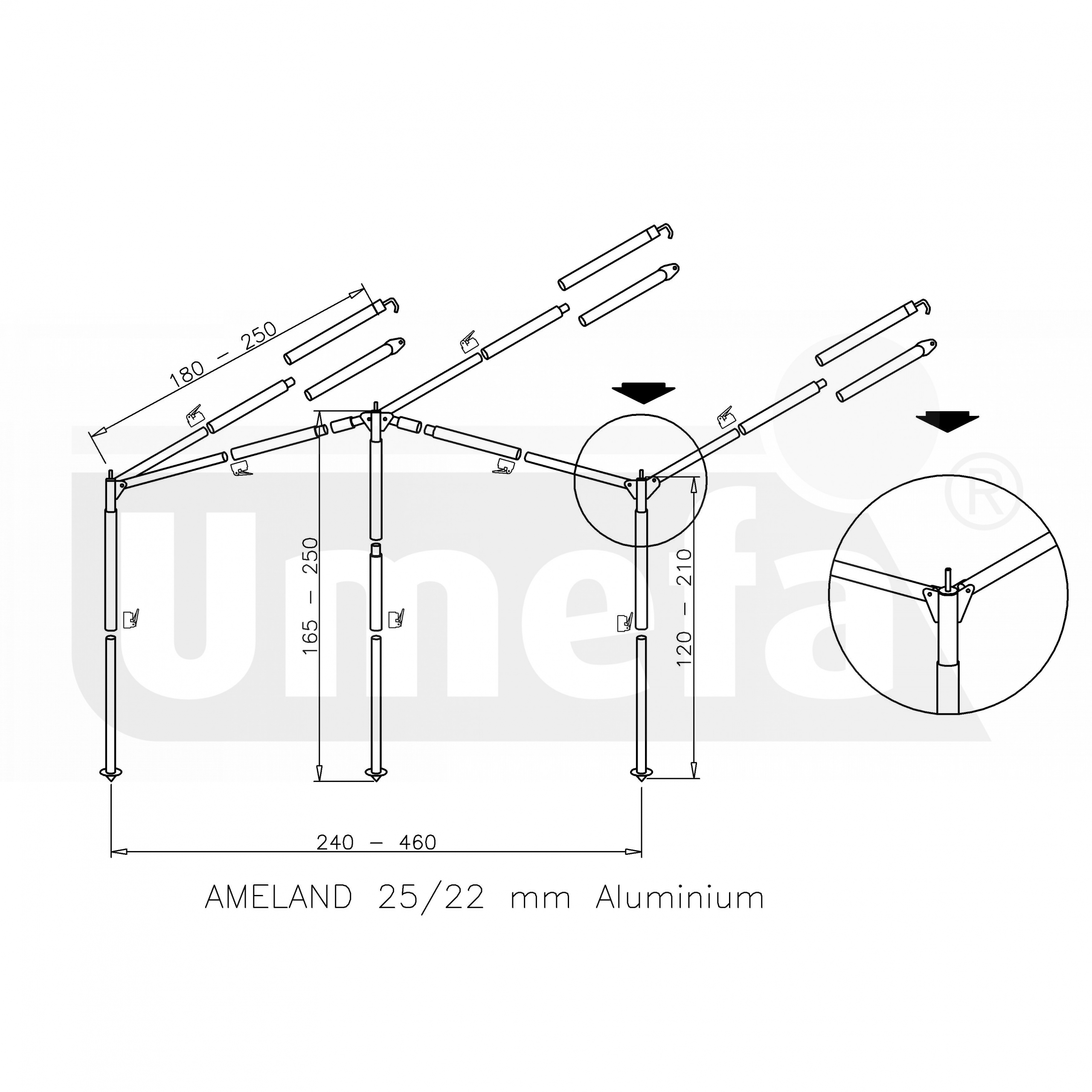 Canopy frame AMELAND 25/22 mm. alu. + QG Umefa